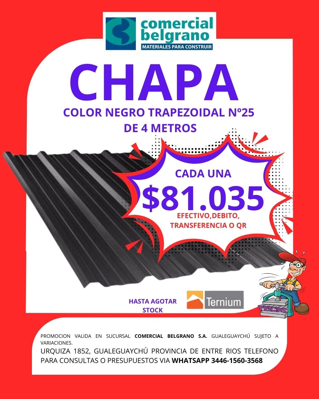 Chapa trapezoidal 4 metros